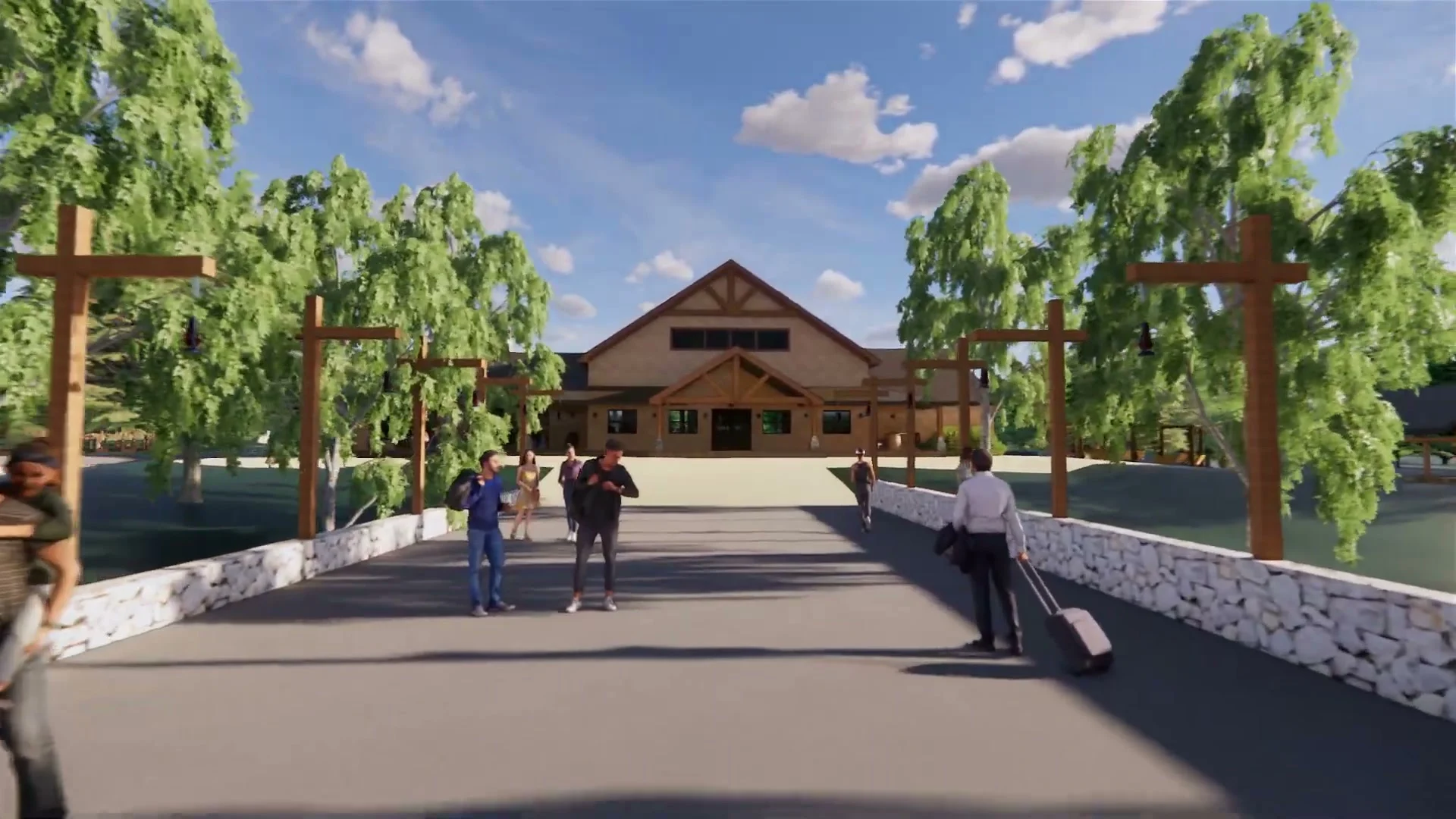 Rendering of people arriving at the Sanctuary